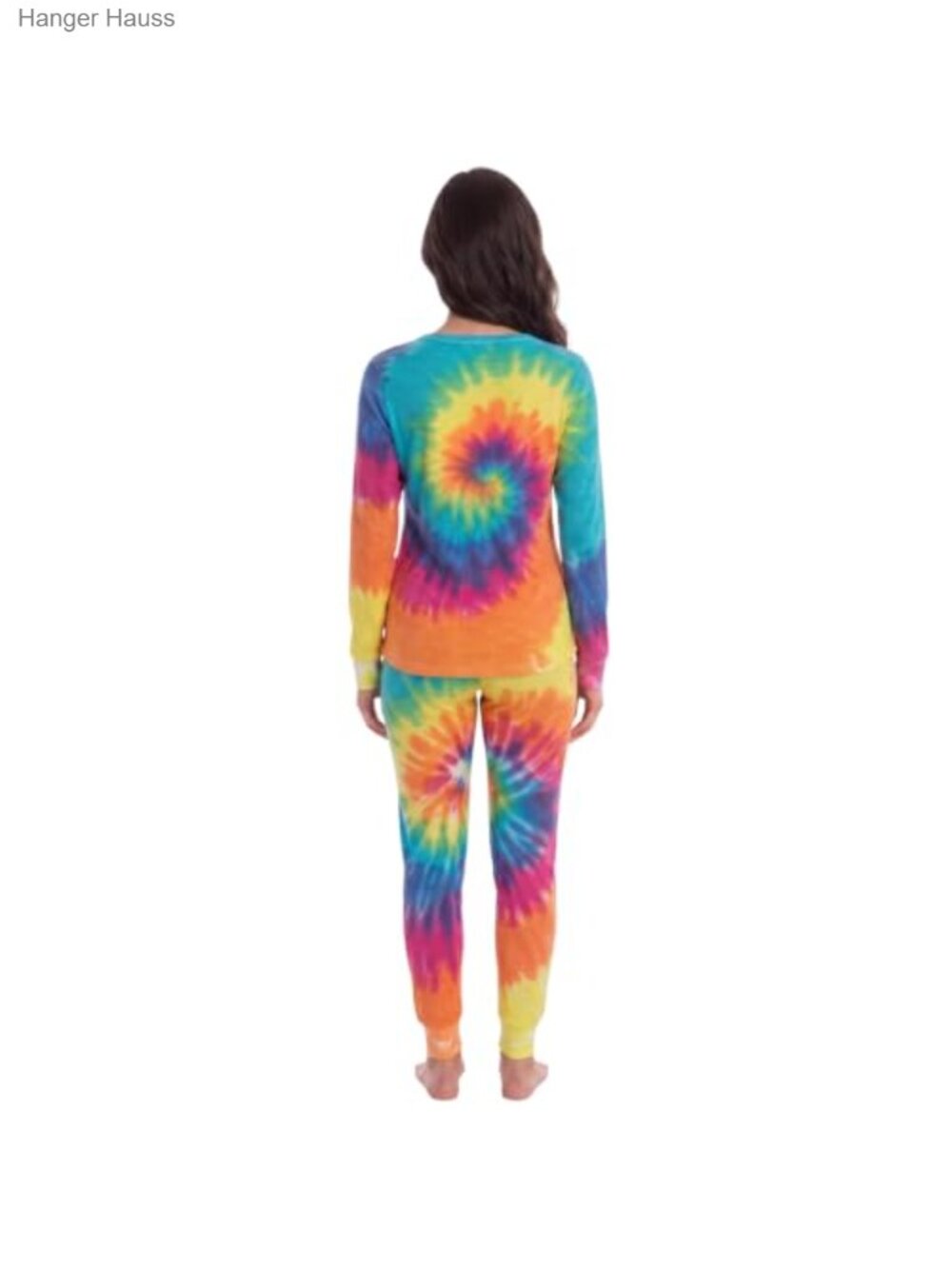 Women's Thermal Tie Dye Pajama Set Henley Top & Jogger Pants - Picture 2 of 5